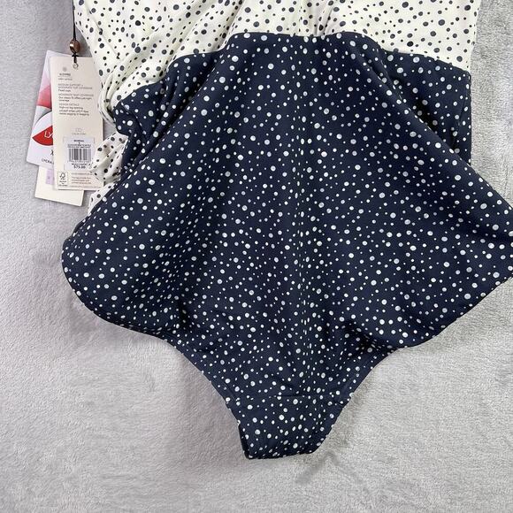 Calia Wrap Tie One Piece Swimsuit Women's 6 NWT Dotted White/Blue Summer V Neck - Picture 13 of 16